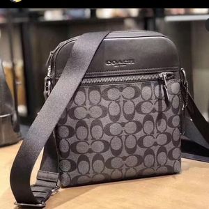 Coach Houston Flight Bag In Signature Canvas Gunmetal/Charcoal/Black